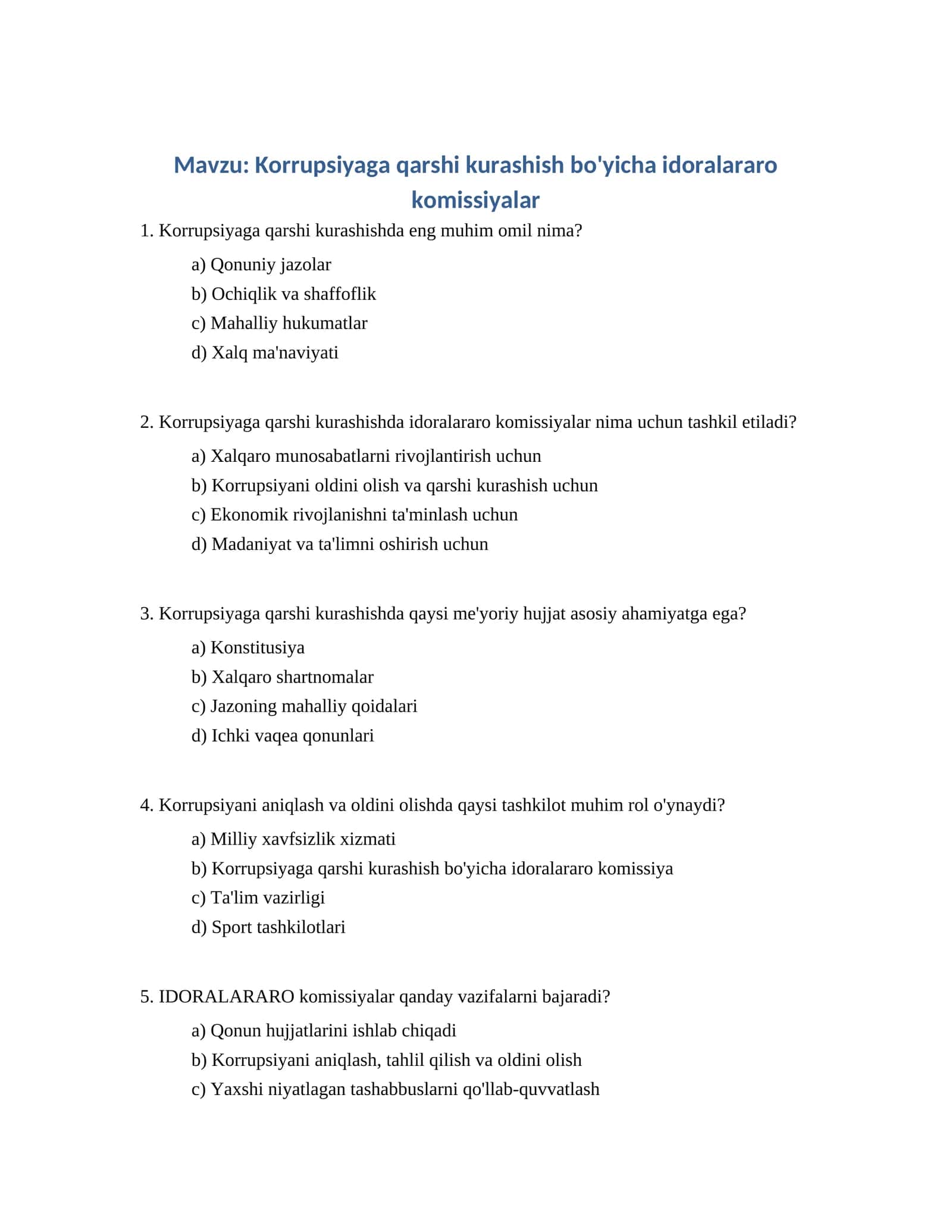 Korrupsiyaga qarshi kurashish bo'yicha idoralararo komissiyalar 1