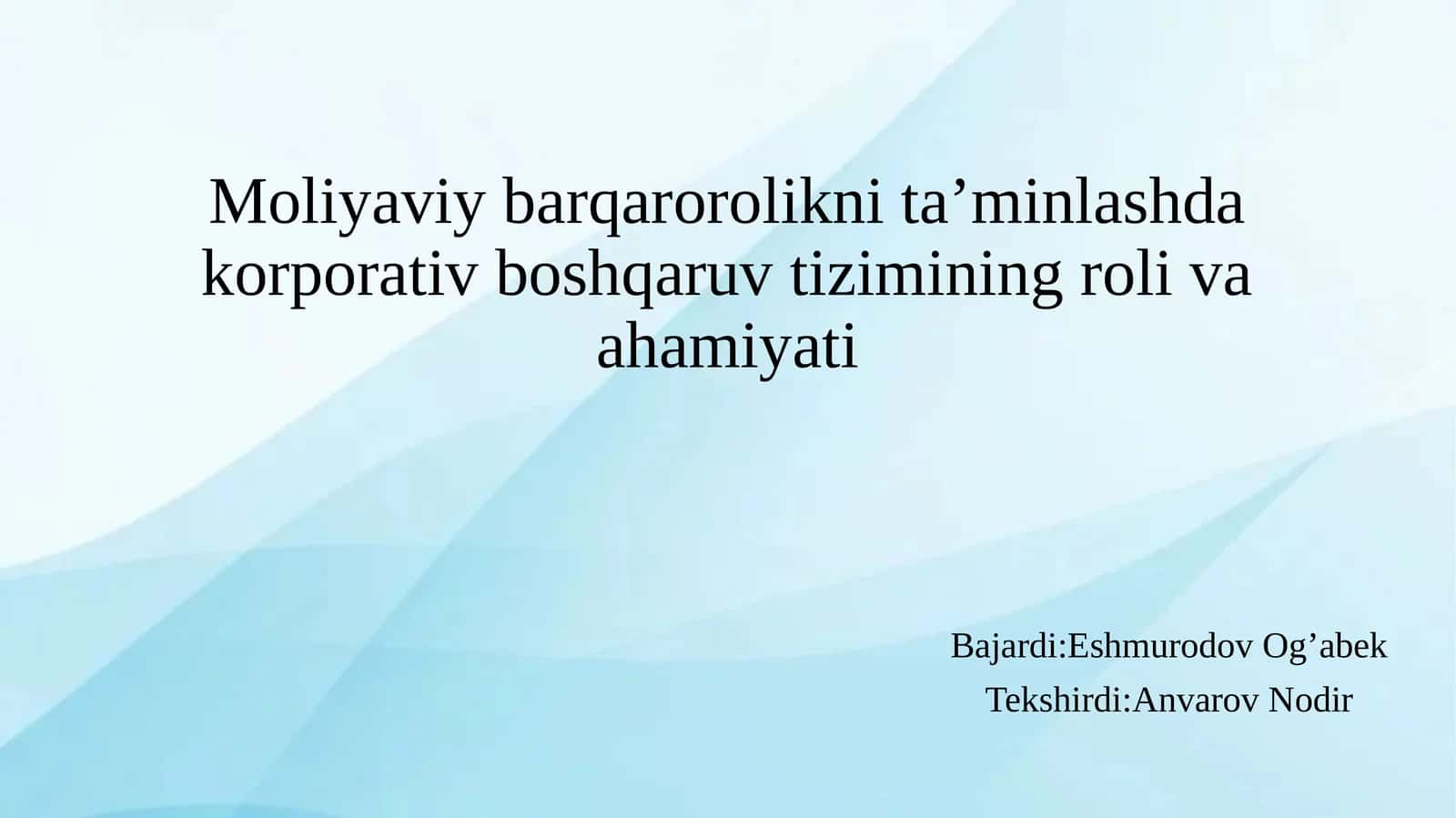 Moliyaviy barqarorolikni taminlashda korporativ boshqaruv tizimining roli 1