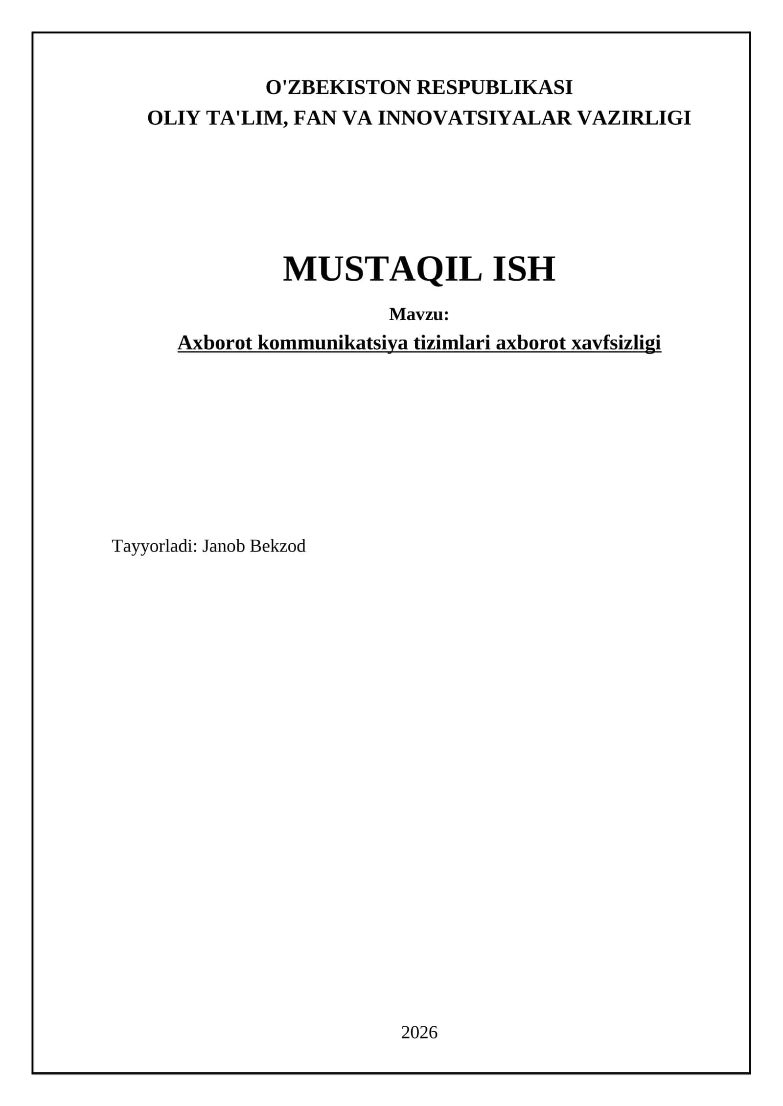 Axborot kommunikatsiya tizimlarining tahdidlari va zaifliklari 1