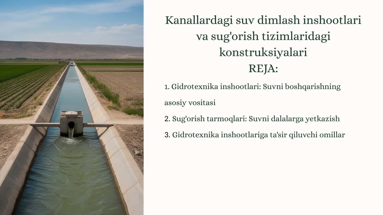 Kanallardagi suv dimlash inshootlari va sug'orishtizimlaridagikonstruksiyalari 1