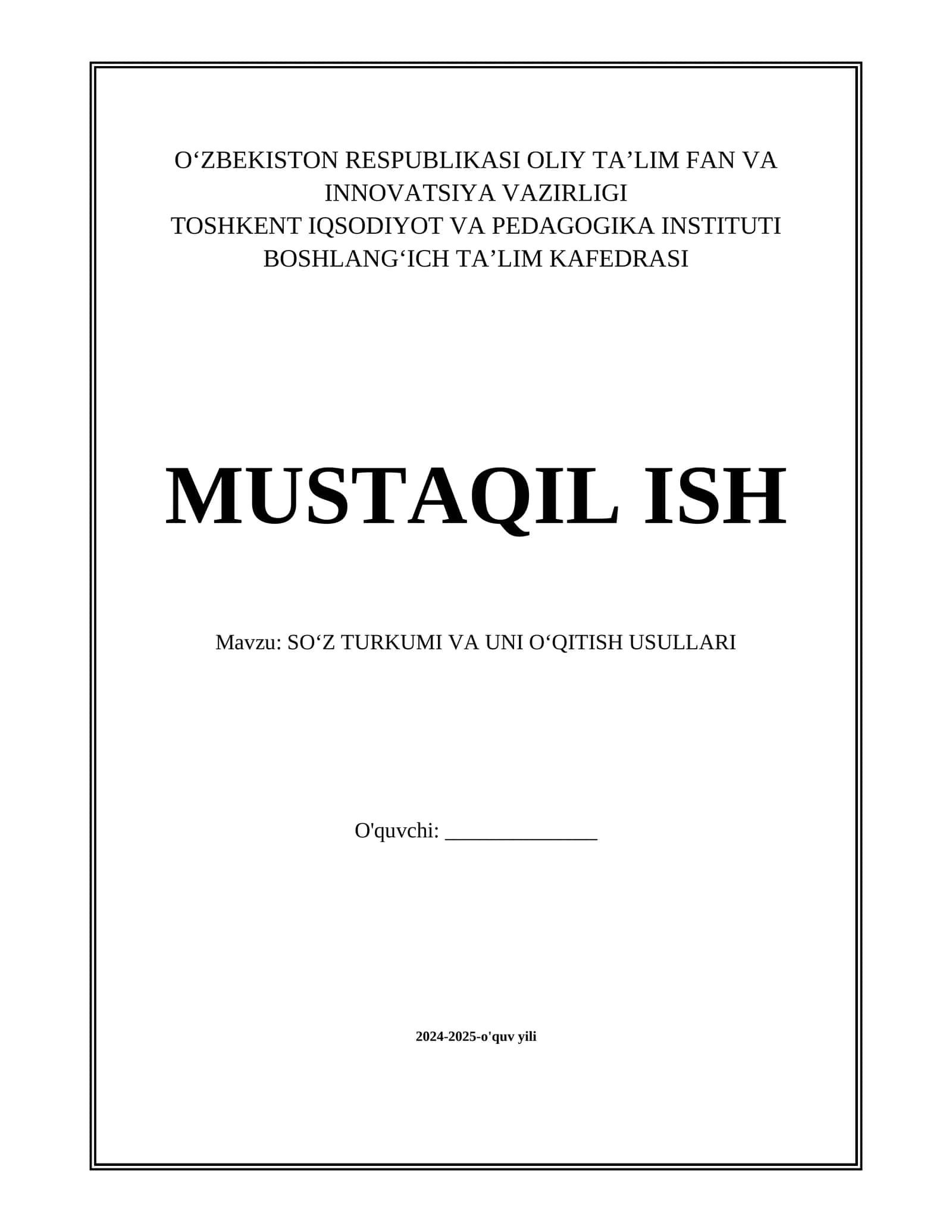 SOʻZ TURKUMI VA UNI OʻQITISH USULLARI 1