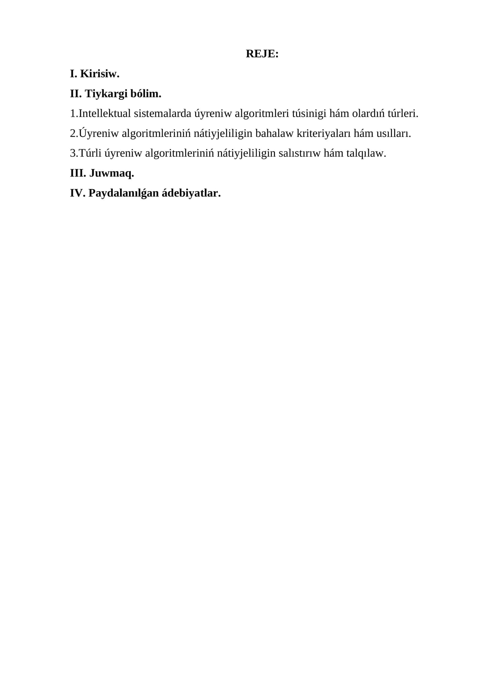 Intellektual sistemalarda úyreniw algoritmleri 1