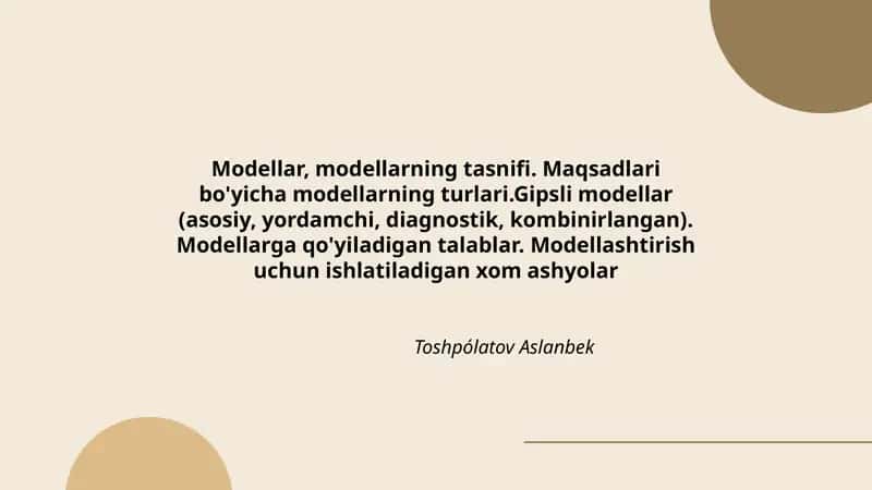 Modellar, modellarning tasnifi 1