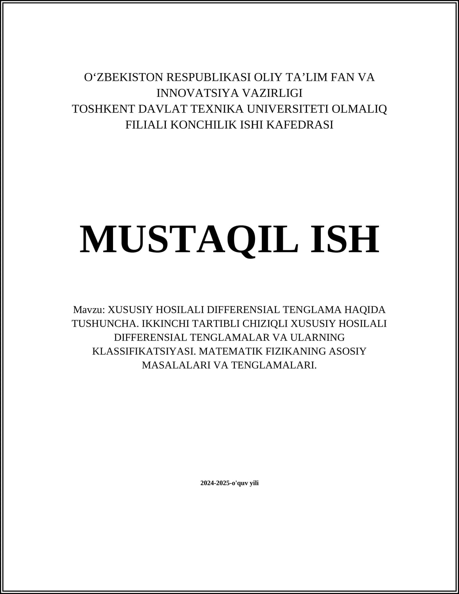 XUSUSIY HOSILALI DIFFERENSIAL TENGLAMA HAQIDA TUSHUNCHA 1