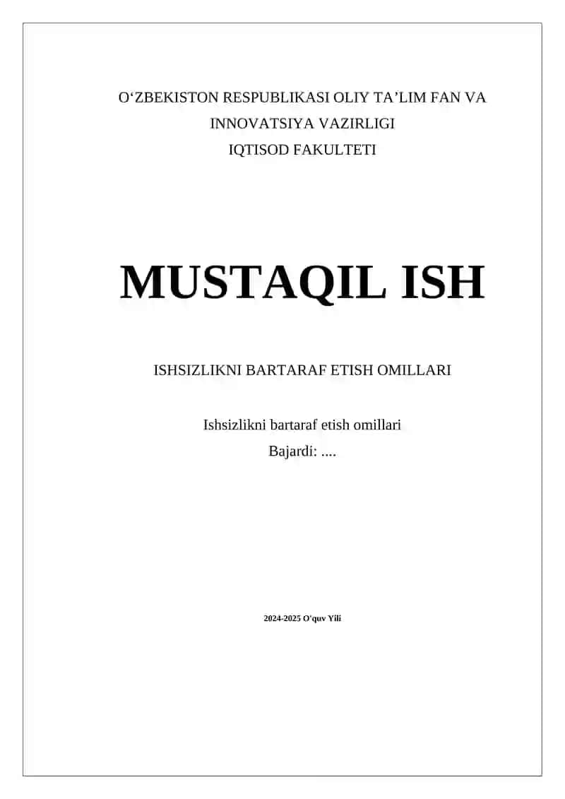 Ishsizlikni bartaraf etish omillari