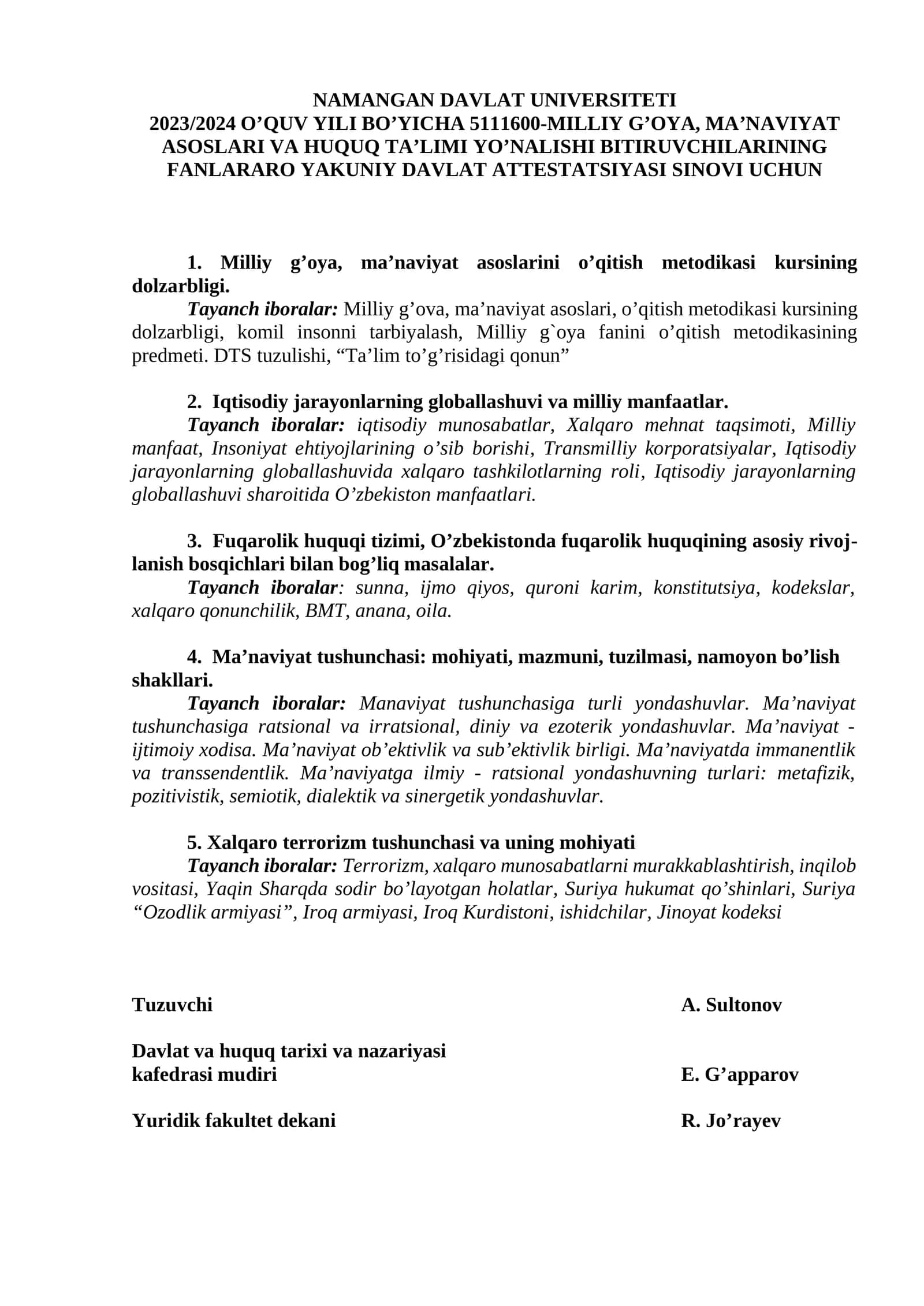 Milliy g’oya va ma’naviyat asoslari o’qitish metodikasi kursi 1