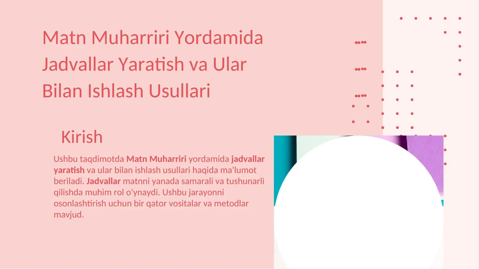 Jadvallar Yaratish va Ular Bilan Ishlash Usullari 1