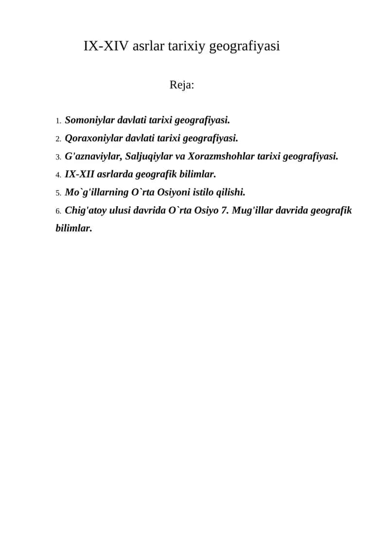 IX-XIV asrlar tarixiy geografiyasi 1