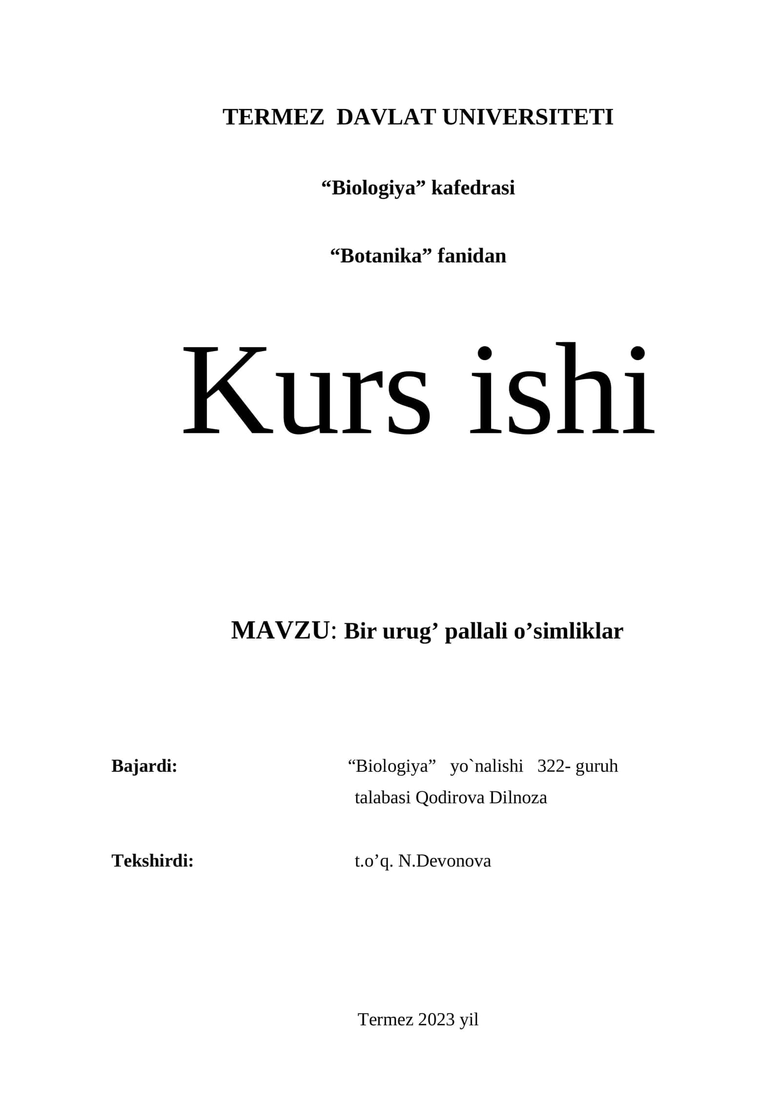 Bir urug’ pallali o’simliklar Kurs ishi 1