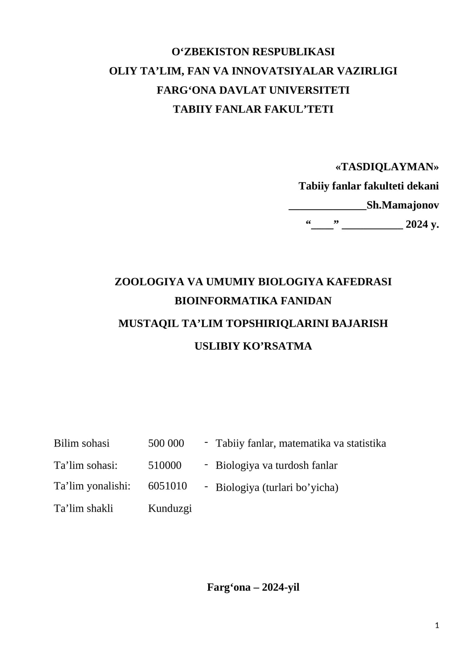 Bioinformatika Fanidan Mustaqil Ta’lim Topshiriqlarini Bajarish 1