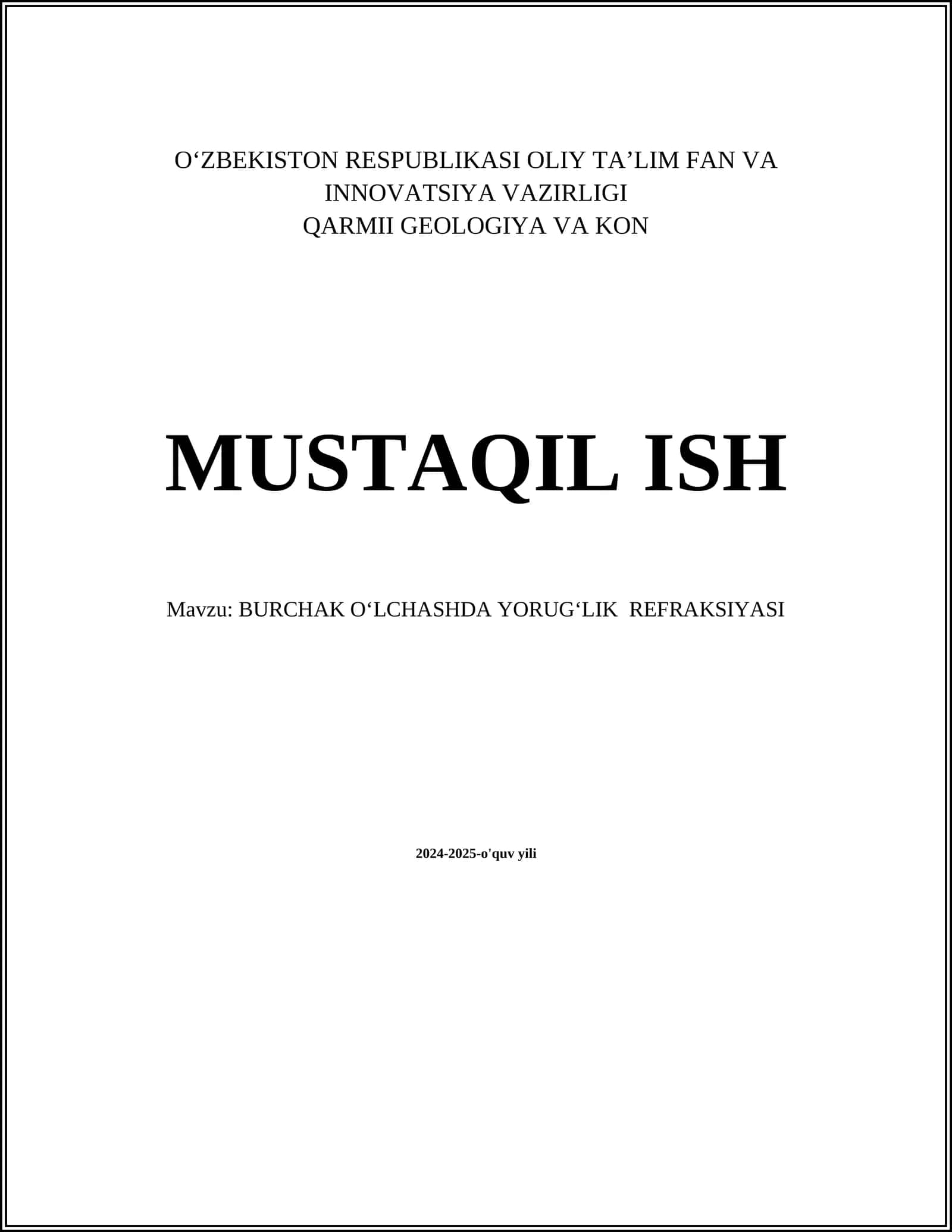 BURCHAK O‘LCHASHDA YORUG‘LIK REFRAKSIYASI 1
