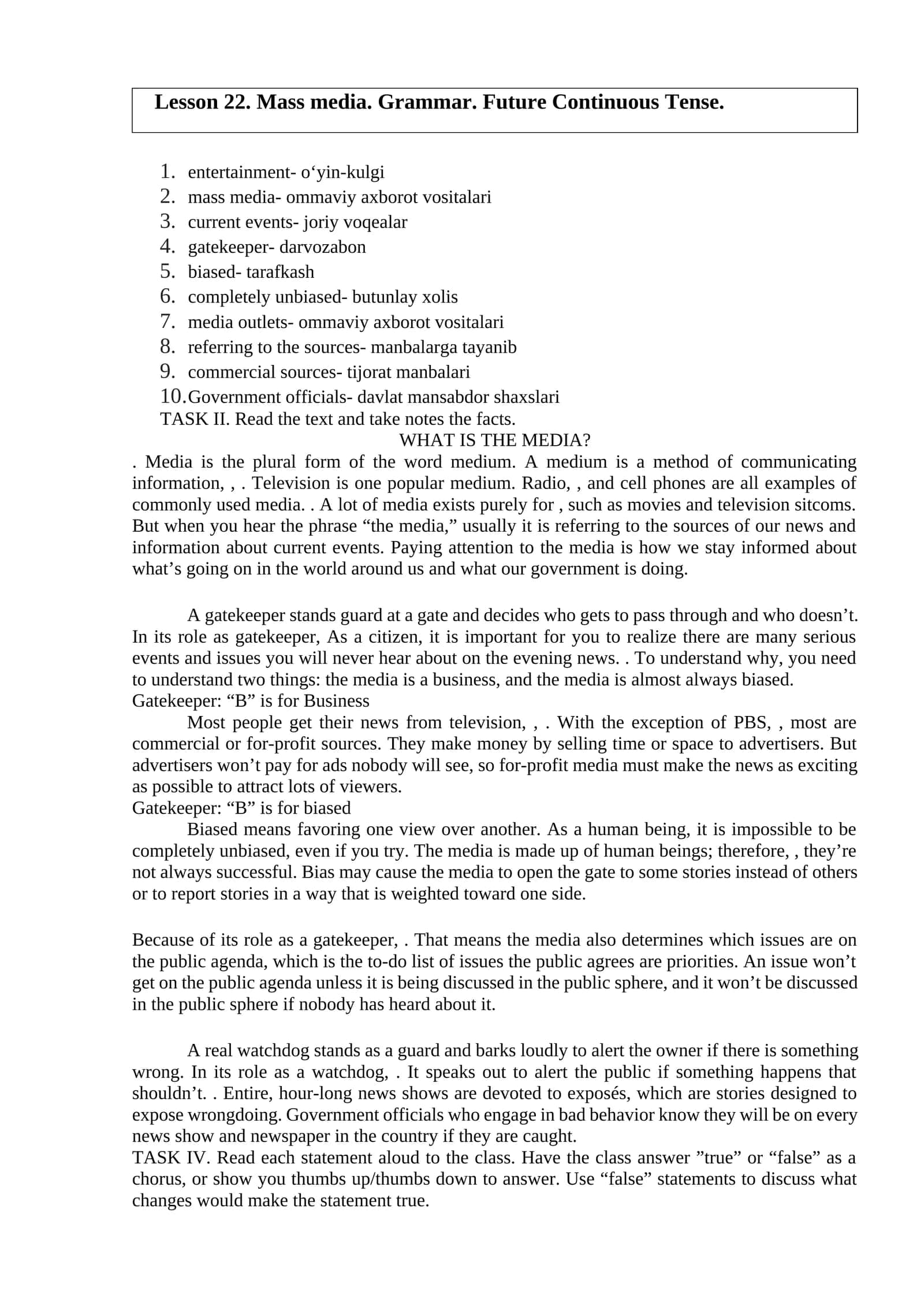 Mass media, ommaviy axborot vositalari 1