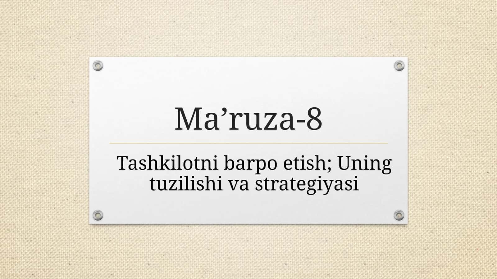 tashkilotni barpo etish strategiyasi 1