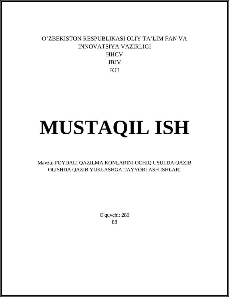 FOYDALI QAZILMA KONLARINI OCHIQ USULDA QAZIB OLISHDA QAZIB YUKLASHGA TAYYORLASH ISHLARI 1