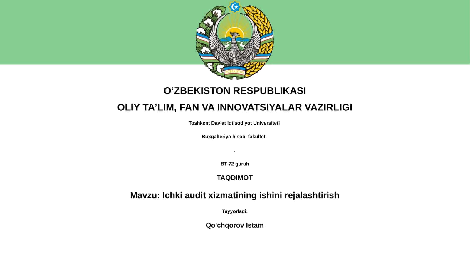Ichki audit xizmatining ishini rejalashtirish 1