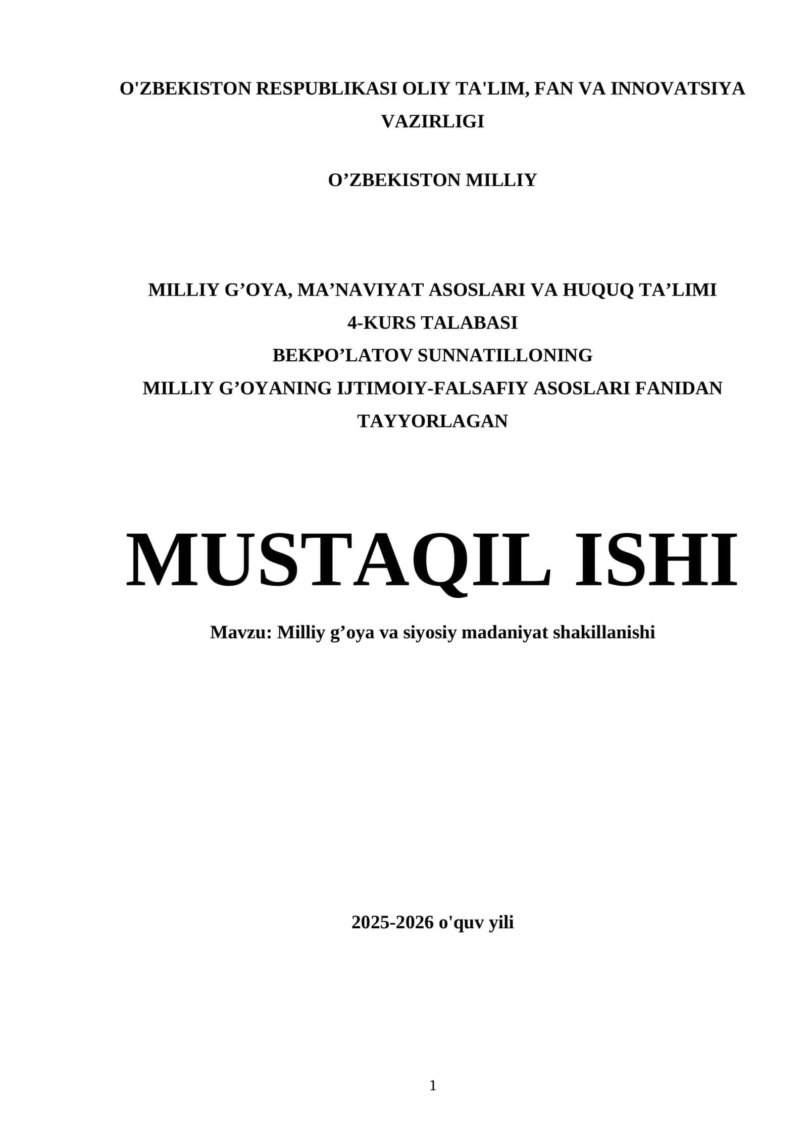 Milliy g’oya va siyosiy madaniyat shakillanishi 1