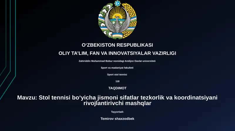 Stol tennisi boʻyicha jismoni sifatlar tezkorlik va koordinatsiyani rivojlantirivchi mashqlar 1