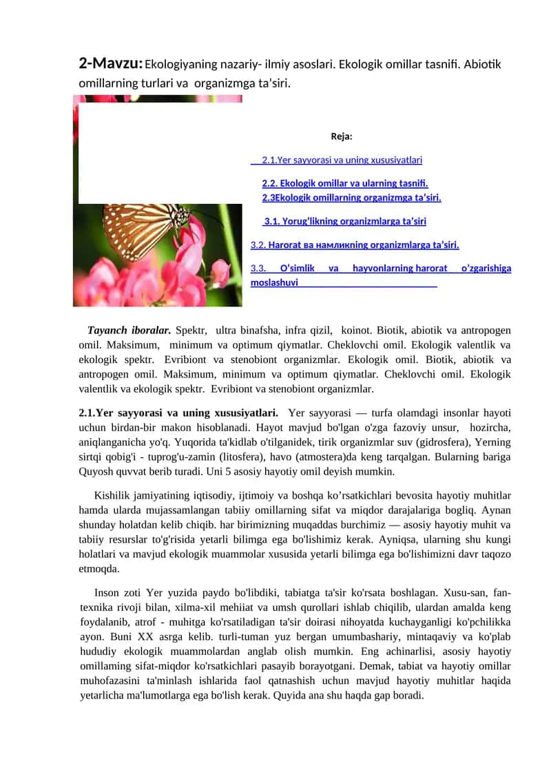 Ekologik omillar va ularning tasnifi 1