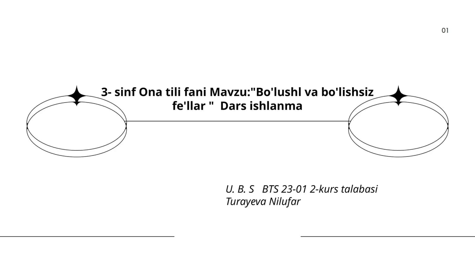 3- sinf Ona tili fani Mavzu:"Bo'lushl va bo'lishsiz fe'llar " Dars ishlanma 1