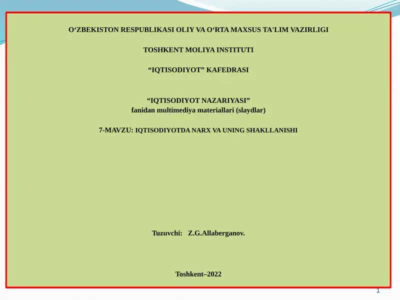 IQTISODIYOTDA NARX VA UNING SHAKLLANISHI 1