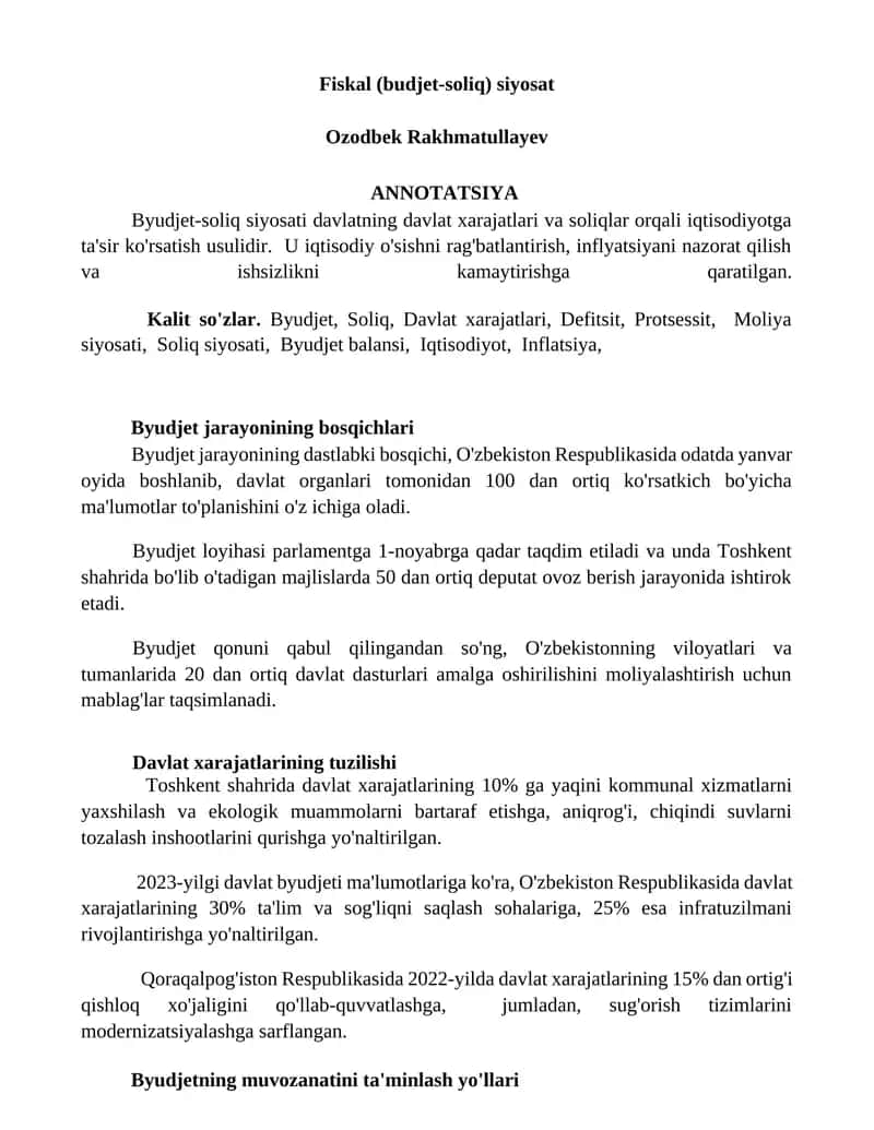 Fiskal (budjet-soliq) siyosat 1