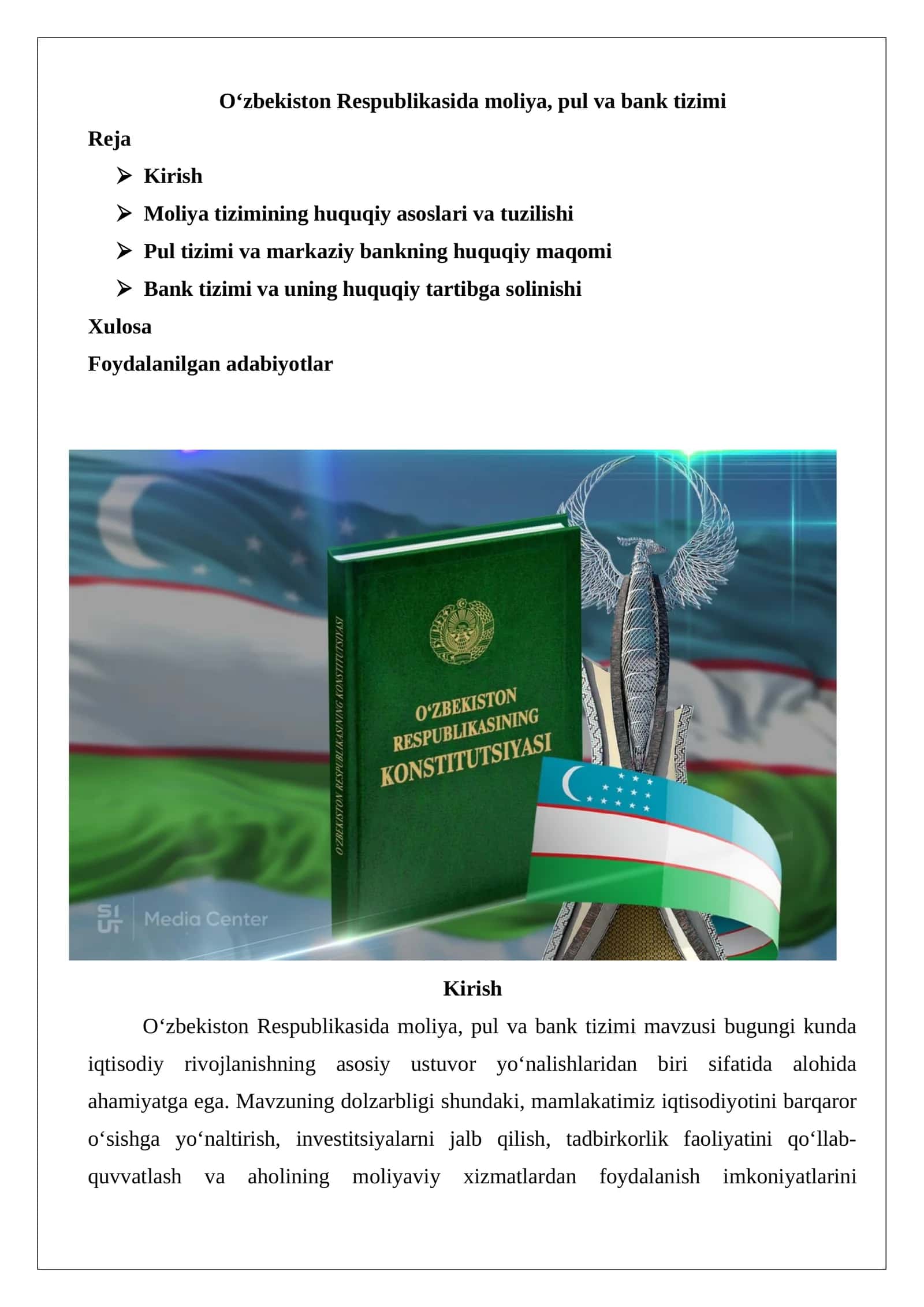 O‘zbekiston Respublikasida moliya, pul va bank tizimi 1