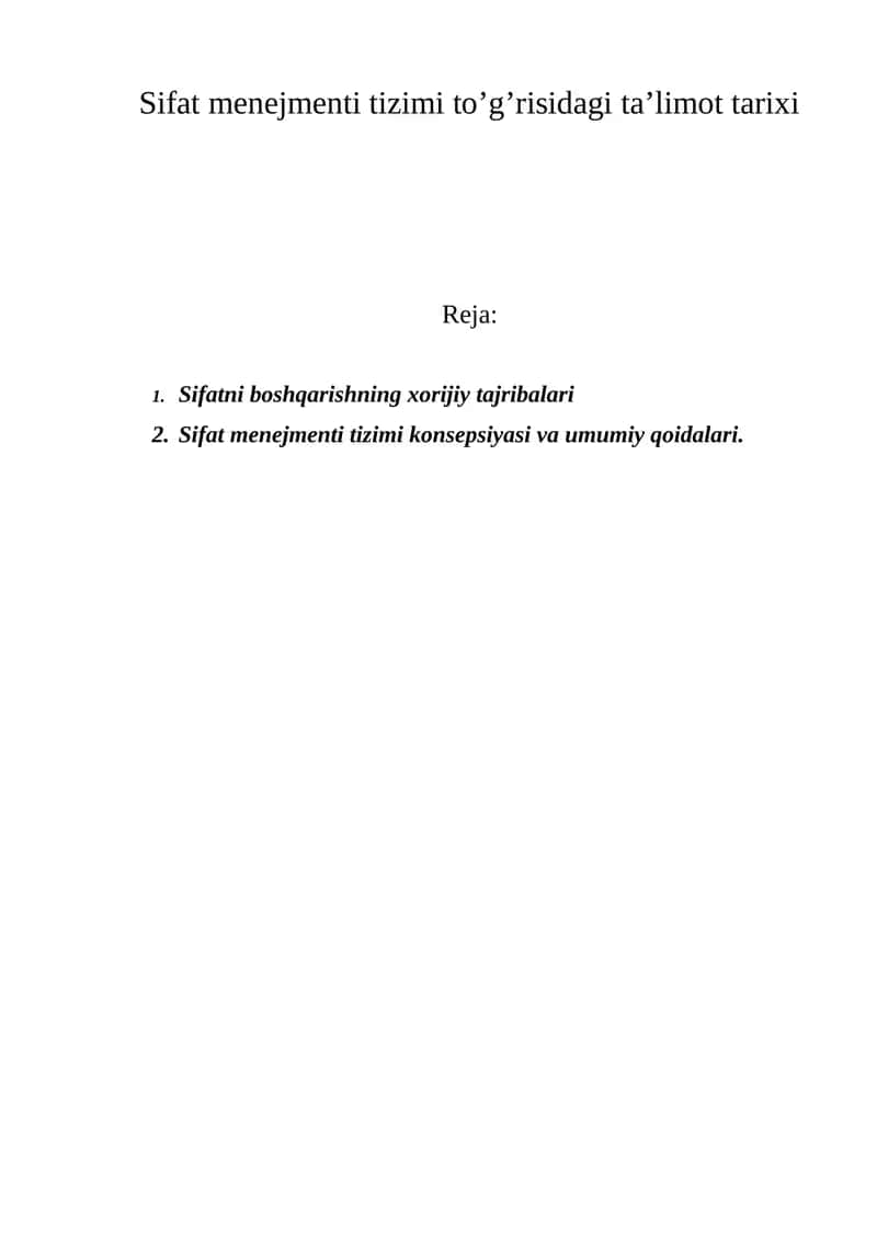 Sifat menejmenti tizimi to’g’risidagi ta’limot tarixi 1