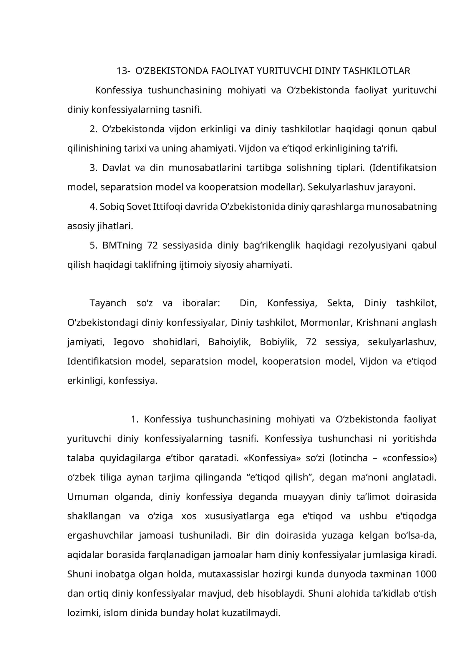 OʻZBEKISTONDA FAOLIYAT YURITUVCHI DINIY TASHKILOTLAR 1