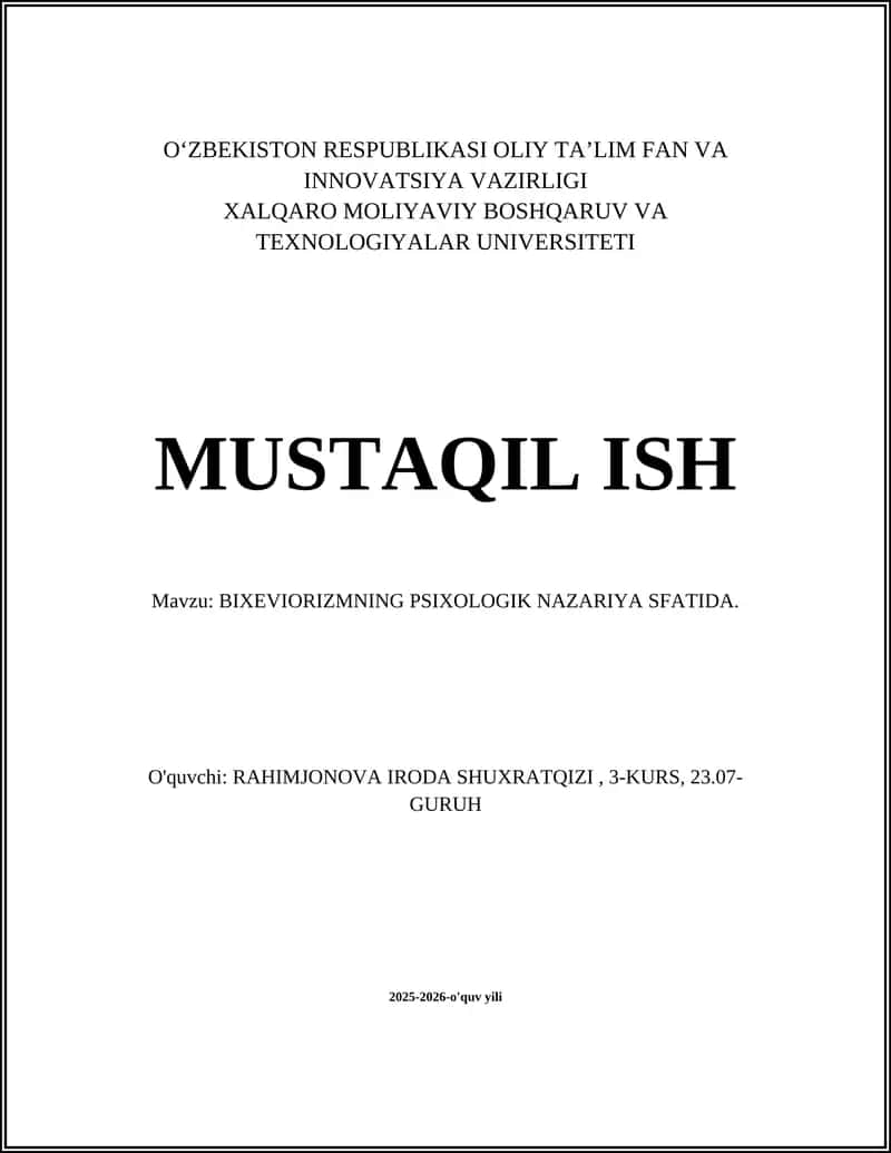 BIXEVIORIZMNING PSIXOLOGIK NAZARIYA SFATIDA 1