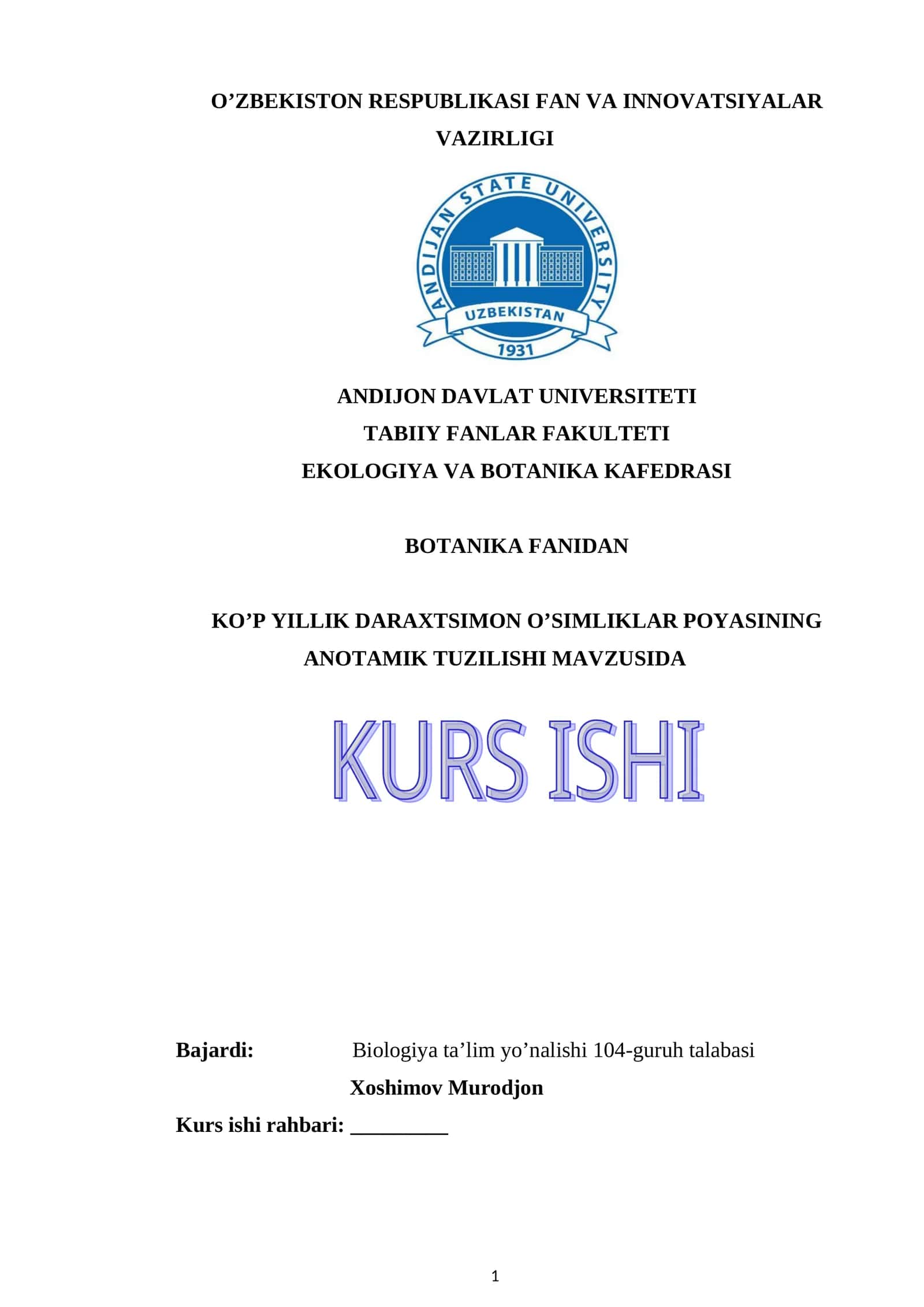 ko’p yillik daraxtsimon o’simliklar poyasining anotamik tuzilishi 1