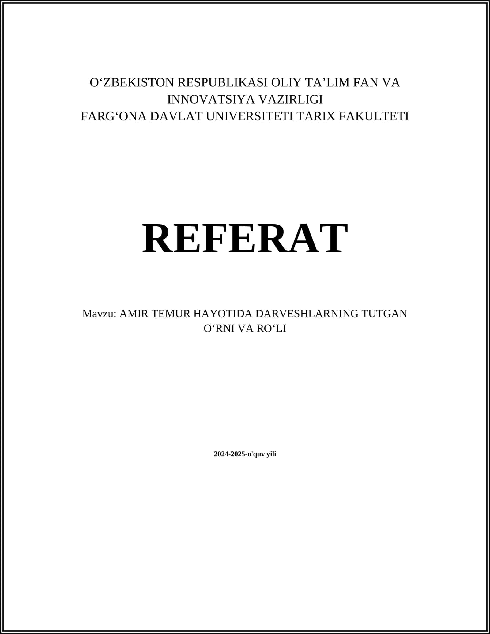 AMIR TEMUR HAYOTIDA DARVESHLARNING TUTGAN OʻRNI VA ROʻLI 1
