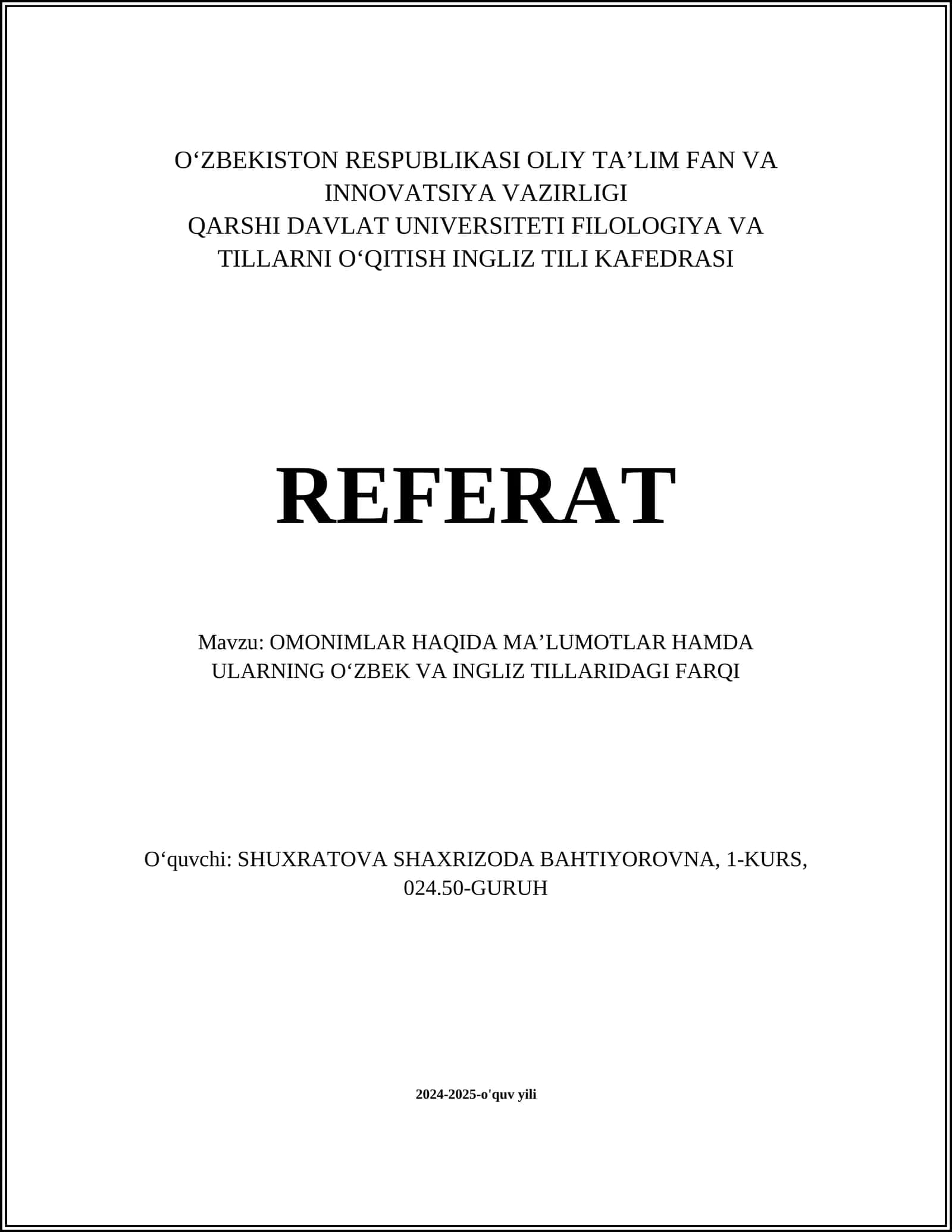 OʻMONIMLAR HAQIDA MAʼLUMOTLAR 1