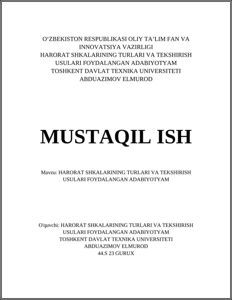 HARORAT SHKALARINING TURLARI VA TEKSHIRISH USULARI 1