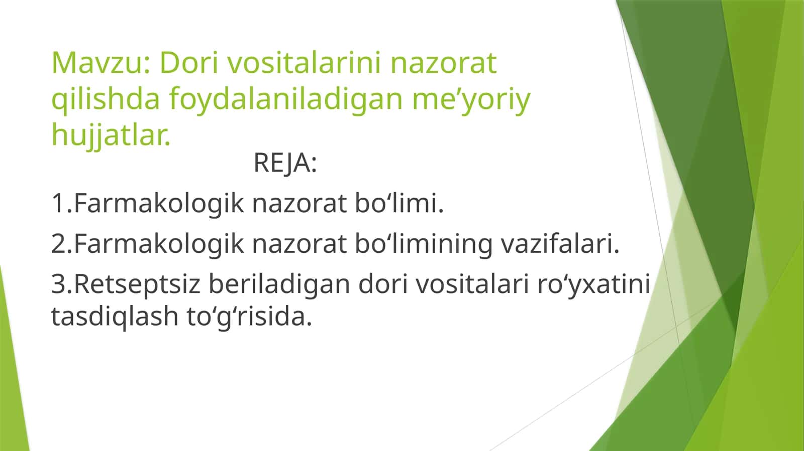 Dori vositalarini nazorat qilishda foydalaniladiganme’yoriyhujjatlar 1