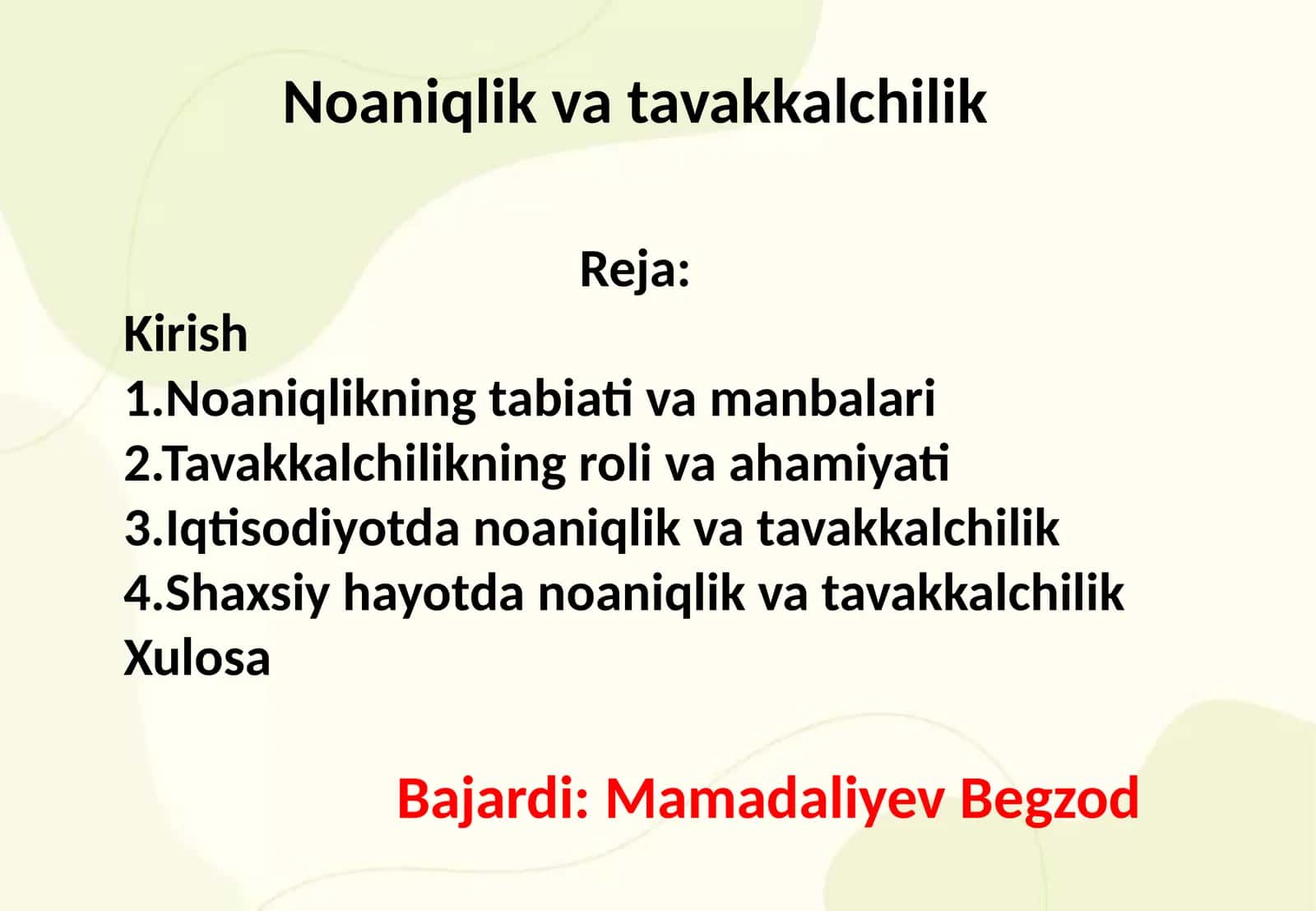 Noaniqlik va tavakkalchilik 1