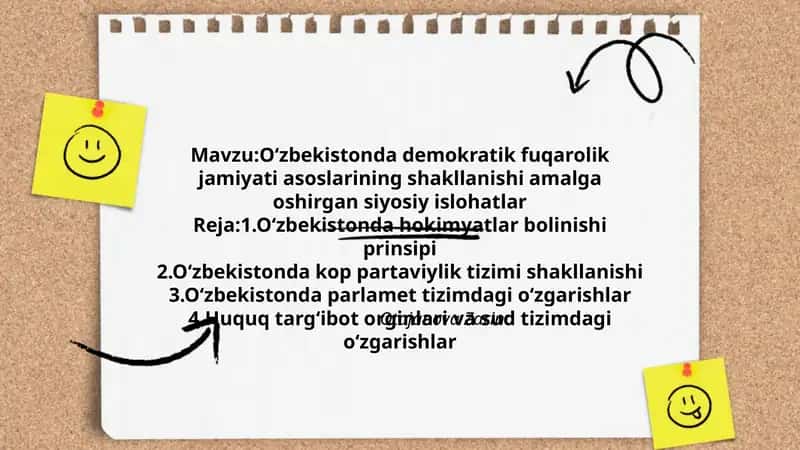 Oʻzbekistonda demokratik fuqarolik jamiyati asoslarining shakllanishi amalga oshirgan siyosiy islohatlar 1