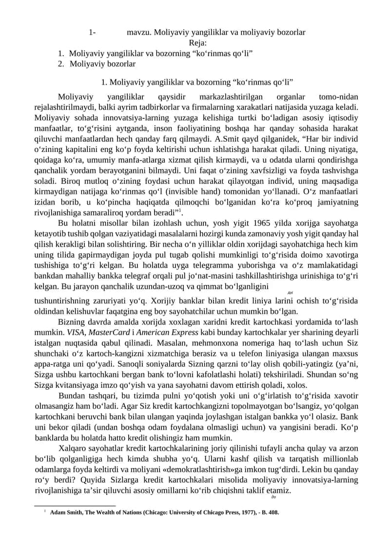 Moliyaviy yangiliklar va moliyaviy bozorlar 1