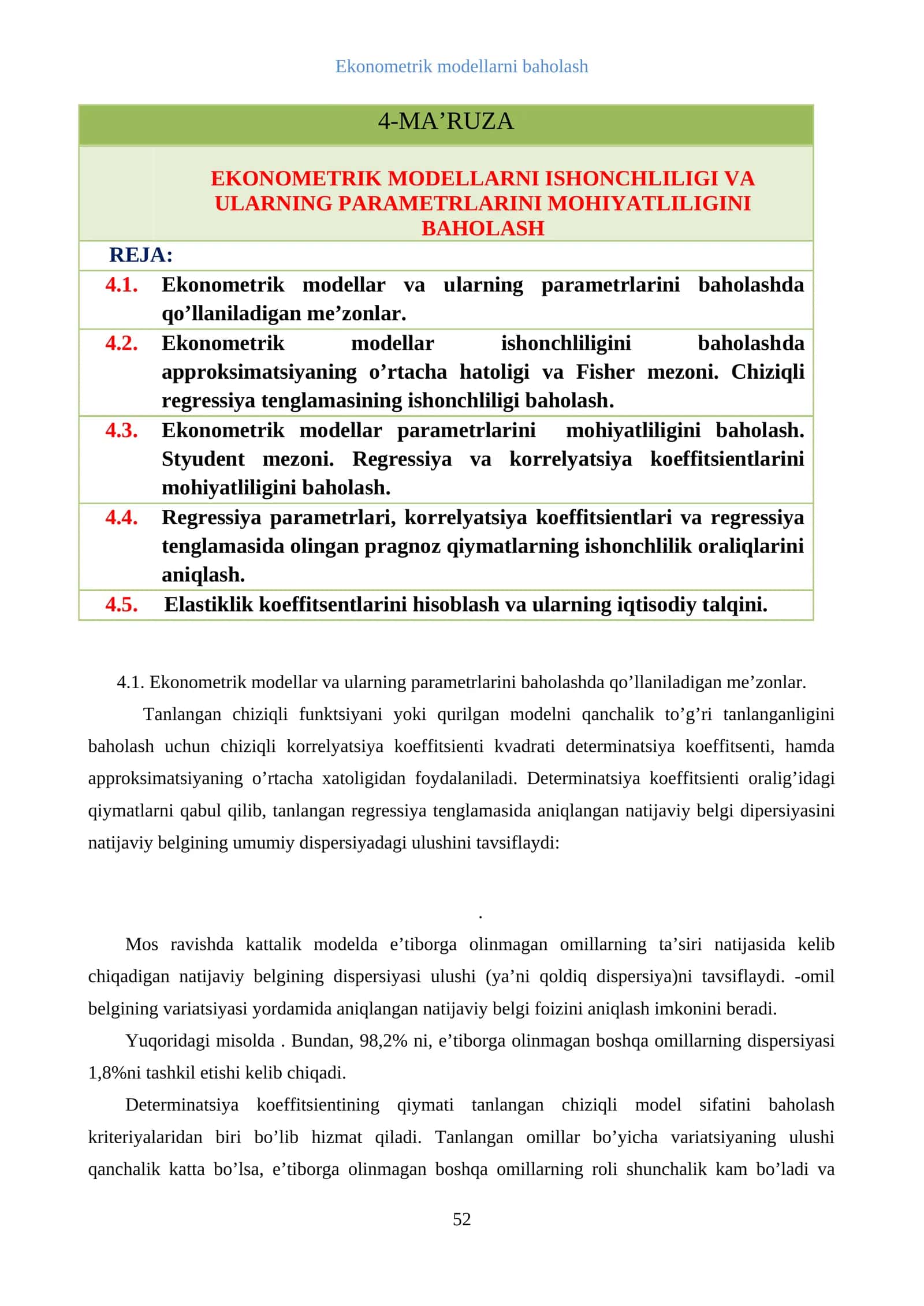 Ekonometrik modellarni baholash 1
