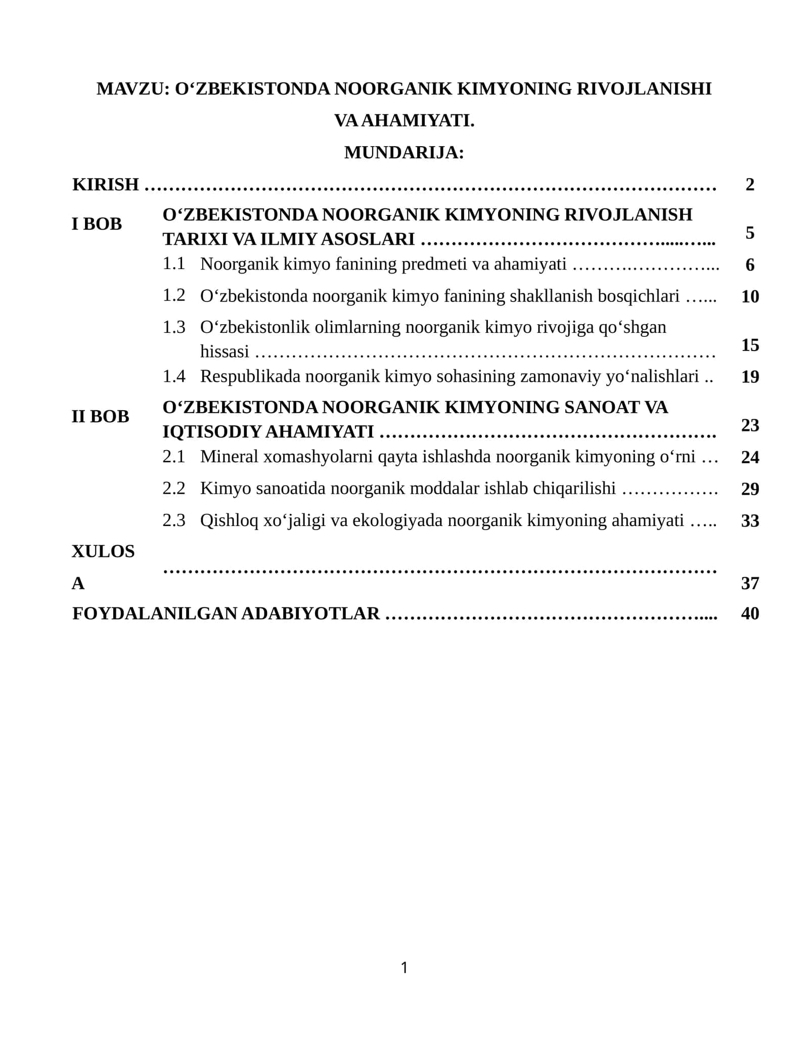 O‘ZBEKISTONDA NOORGANIK KIMYONING RIVOJLANISH VA AHAMIYATI 1