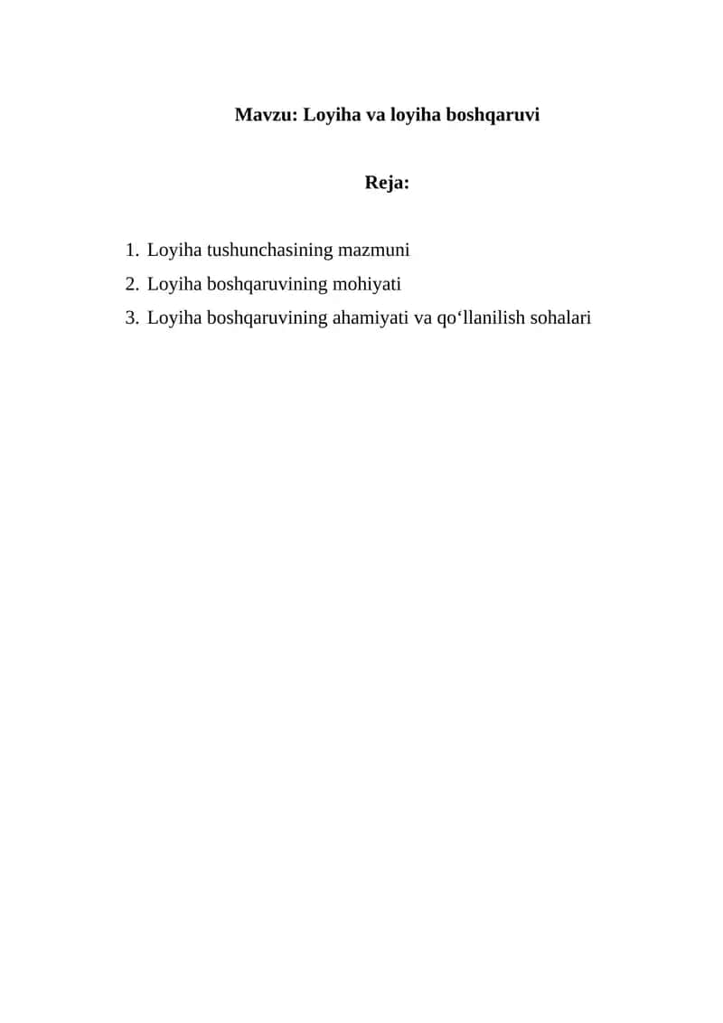 Loyiha va loyiha boshqaruvi 1