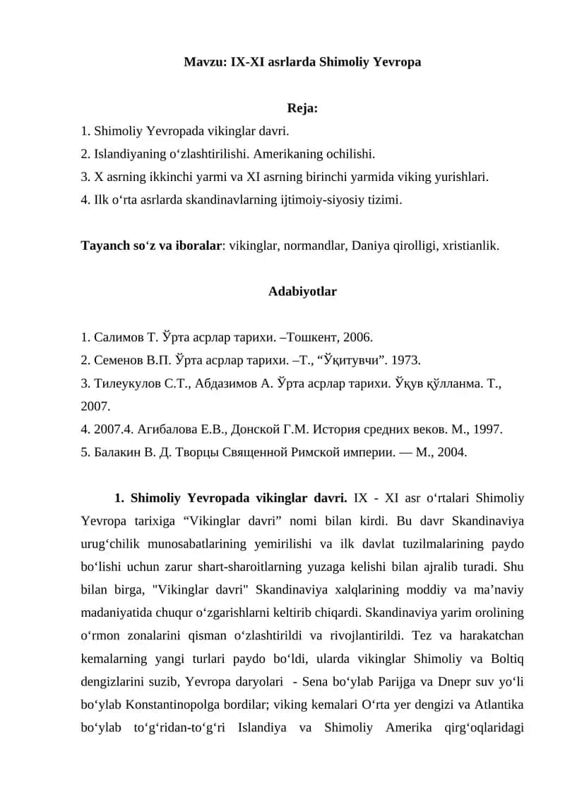 IX-XI asrlarda Shimoliy Yevropa 1