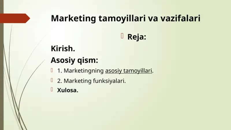 Marketing tamoyillari va vazifalari 1