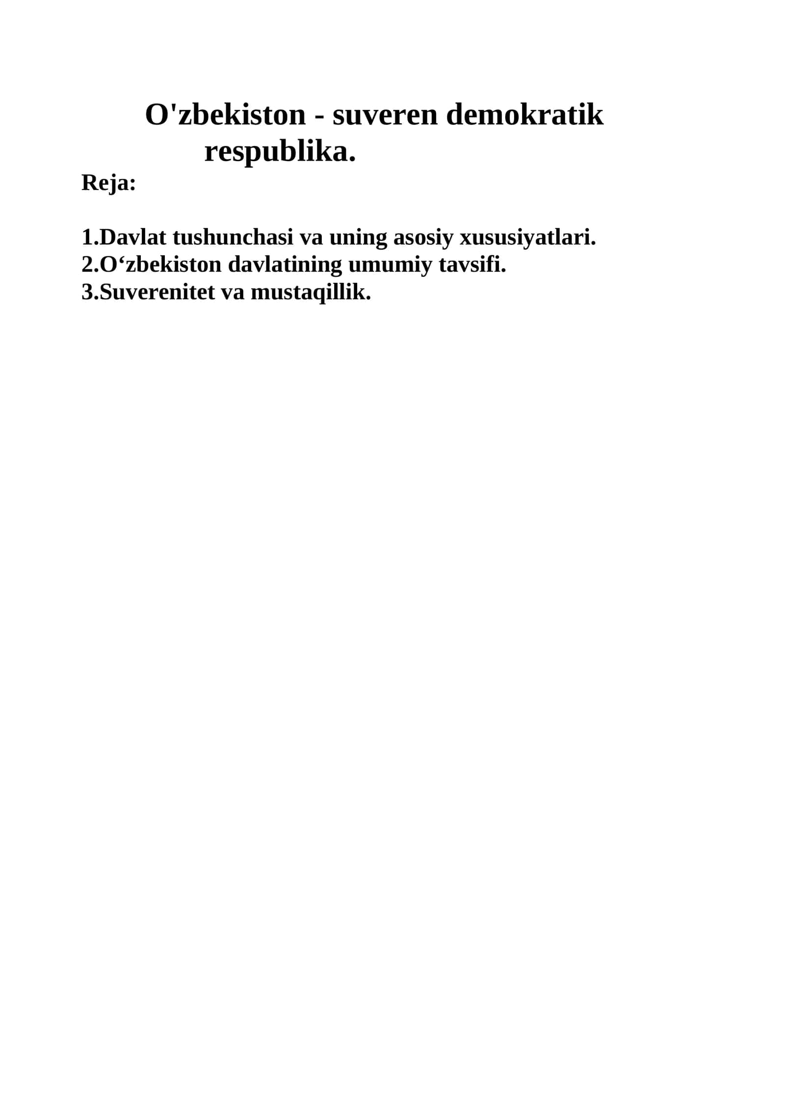 O'zbekistonning davlat tushunchasi va umumiy tavsifi 1