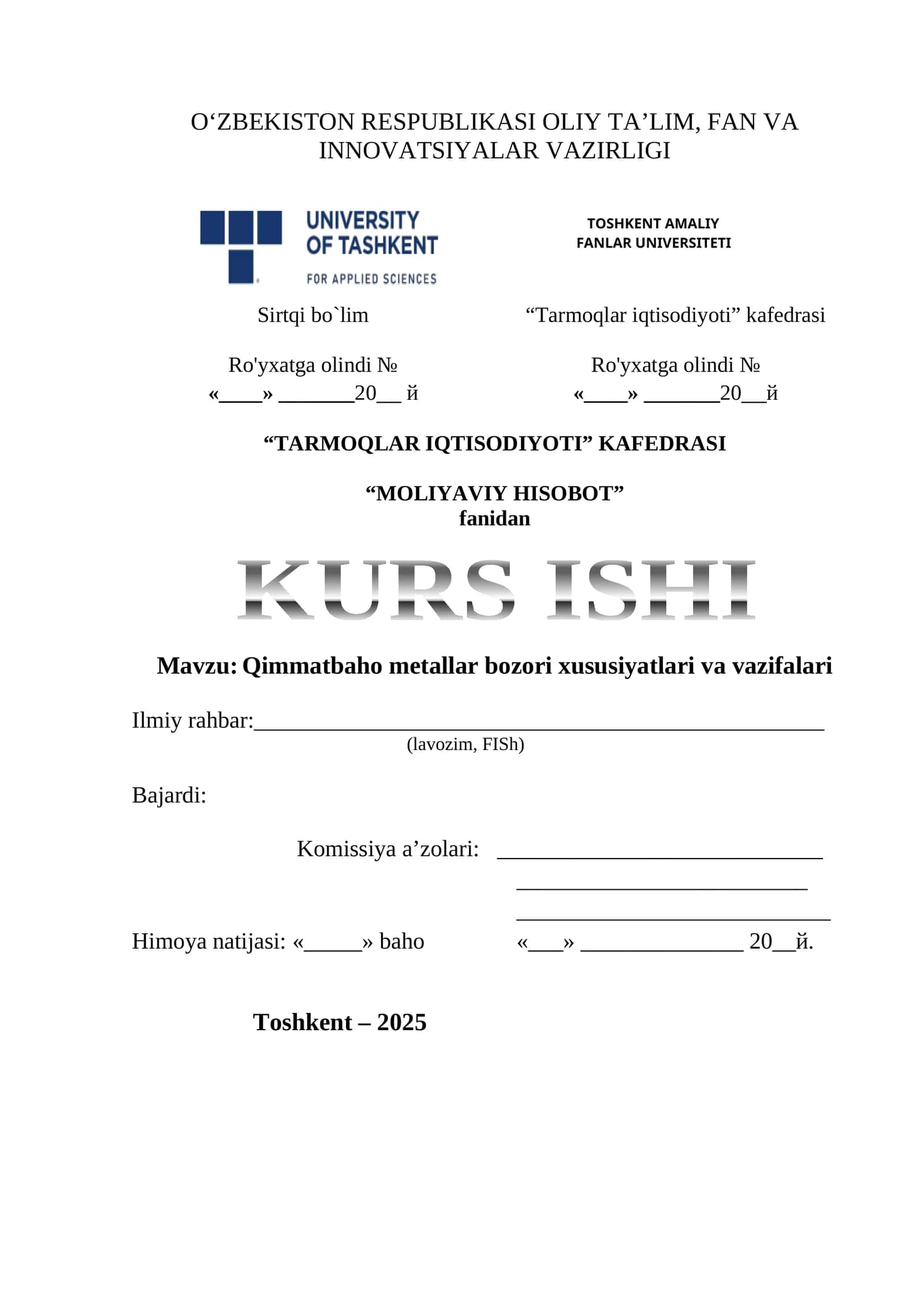 Qimmatbaho metallar bozori xususiyatlari va vazifalari 1