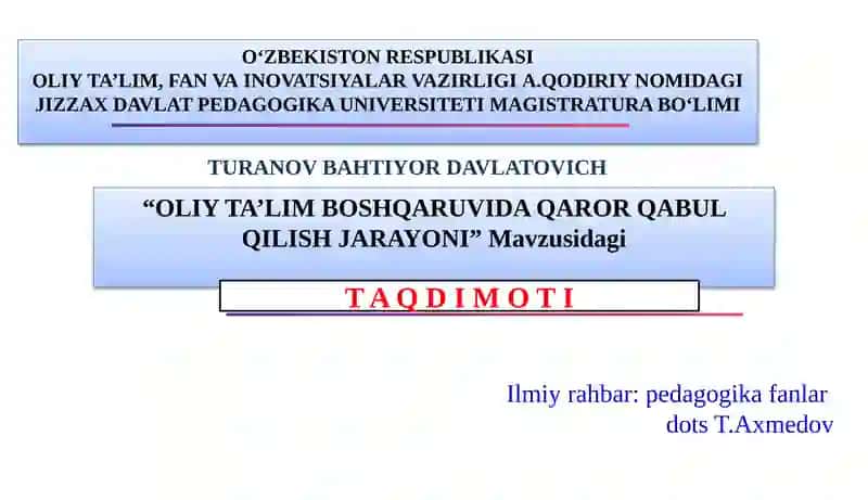 OLIY TA’LIM BOSHQARUVIDA QAROR QABUL QILISH JARAYONI