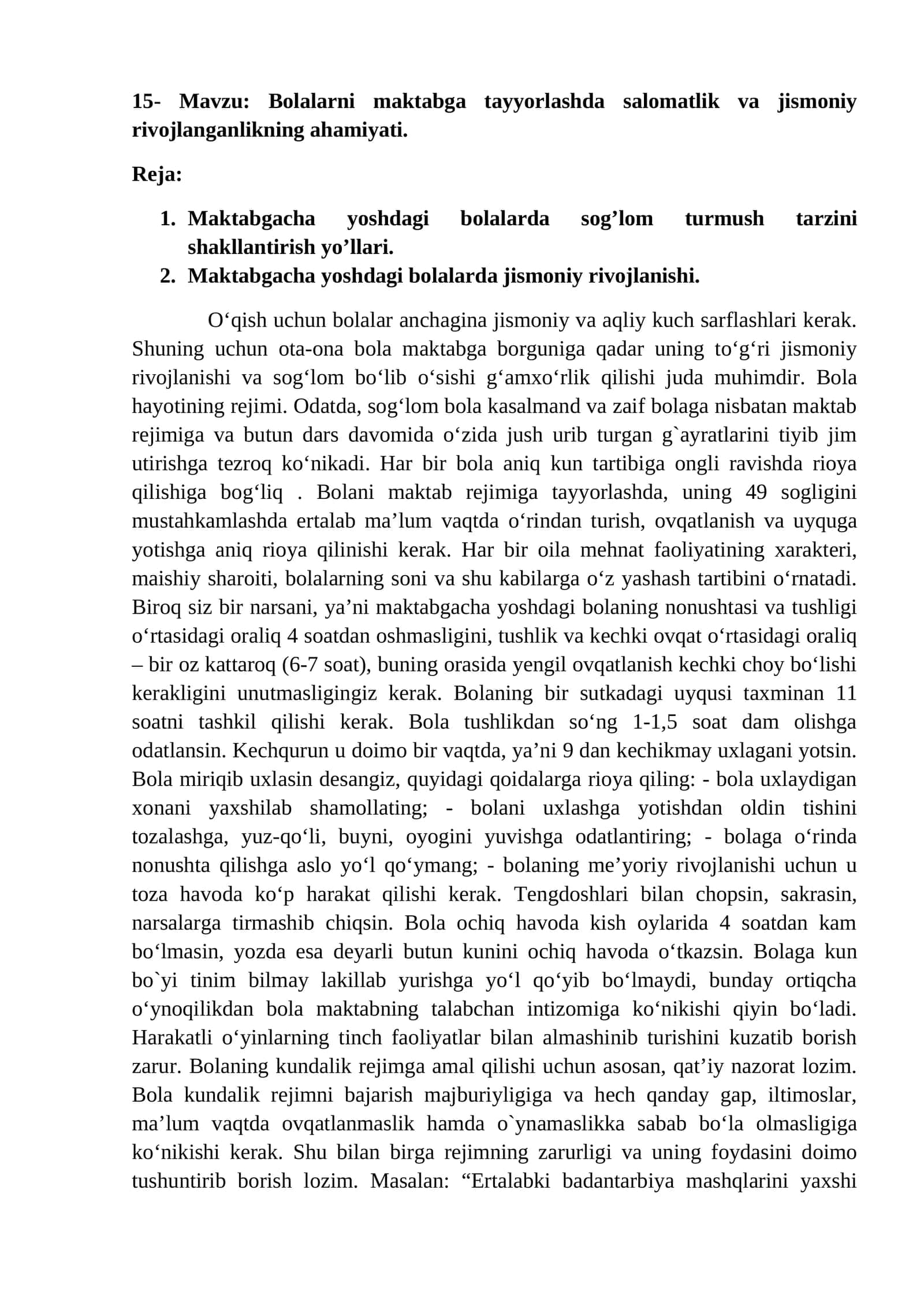 Bolalarni maktabga tayyorlashda salomatlik va jismoniy rivojlanganlikning ahamiyati 1