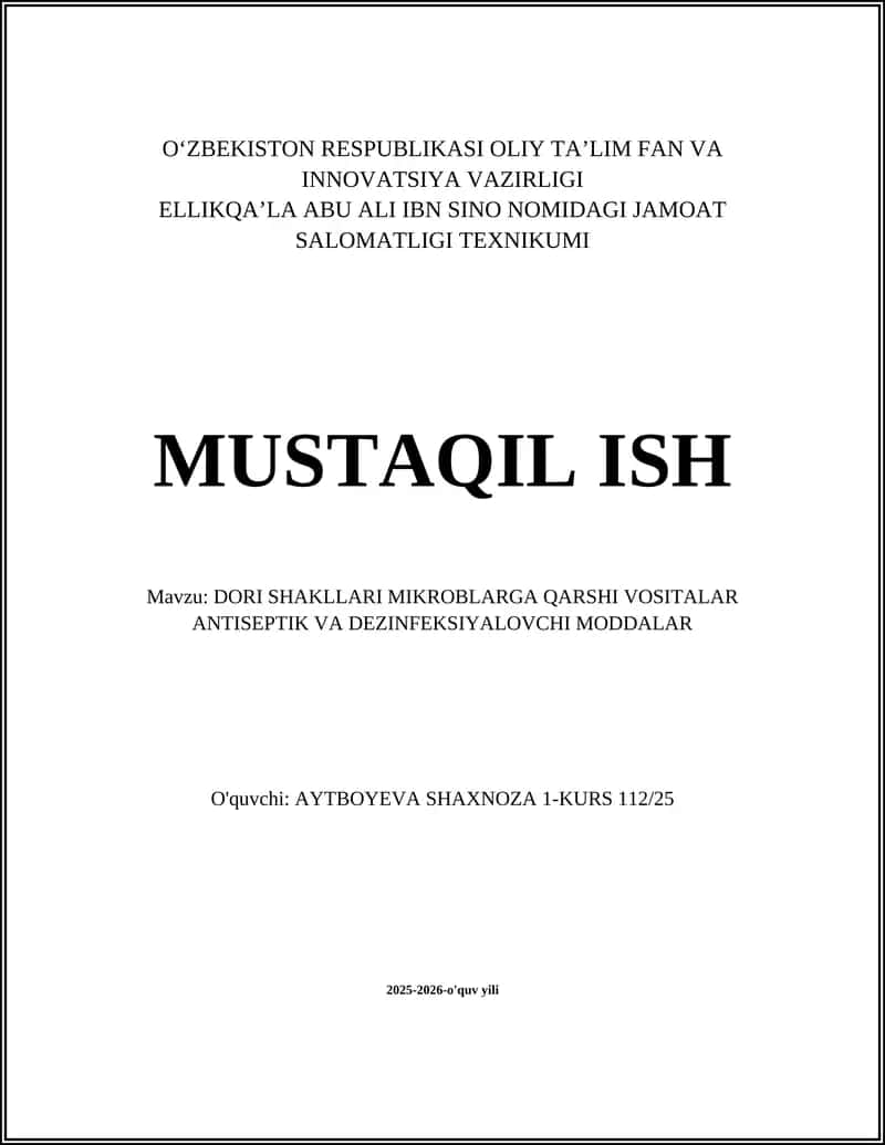 Antiseptik va dezinfeksiya qiluvchi moddalar 1