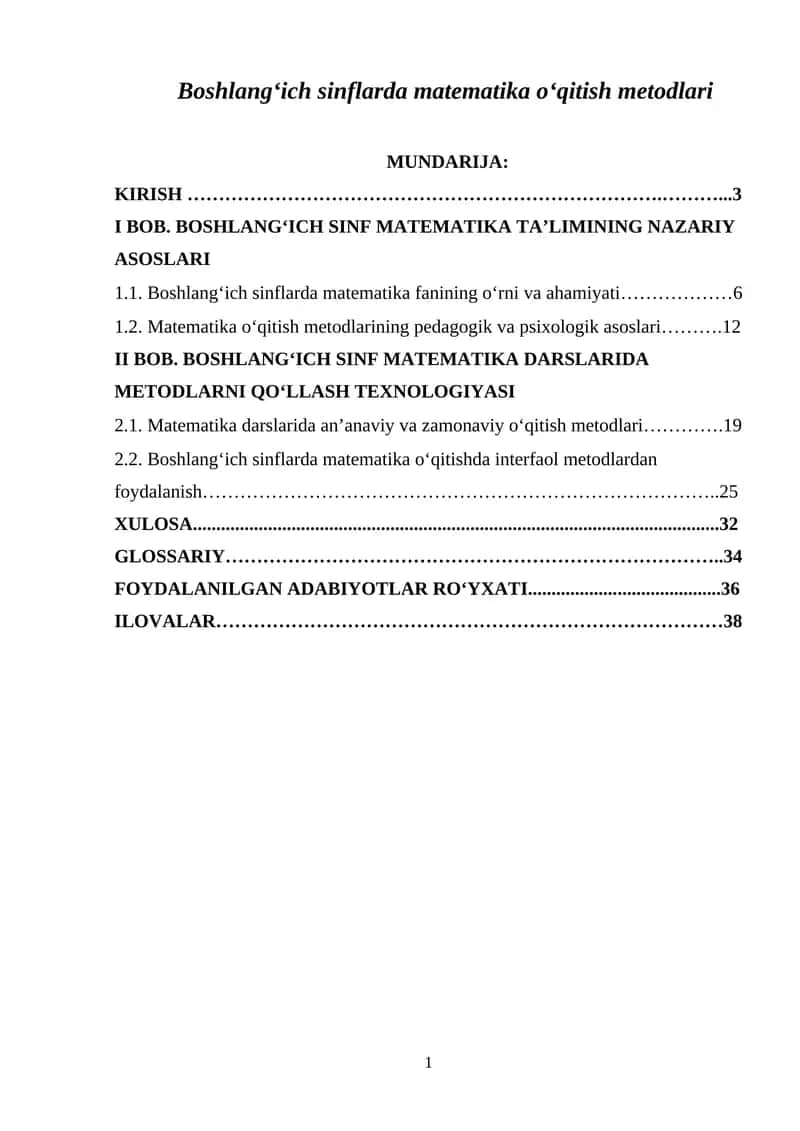 Boshlang'ich sinflarda matematika o'qitish metodlari 1