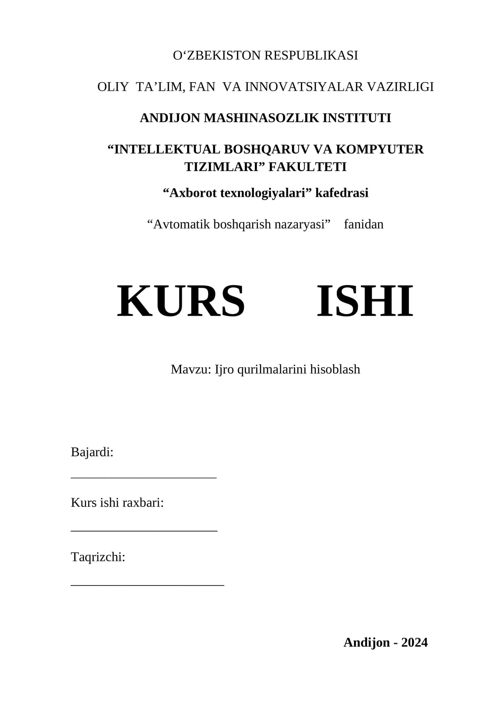 Ijro qurilmalarini hisoblash 1