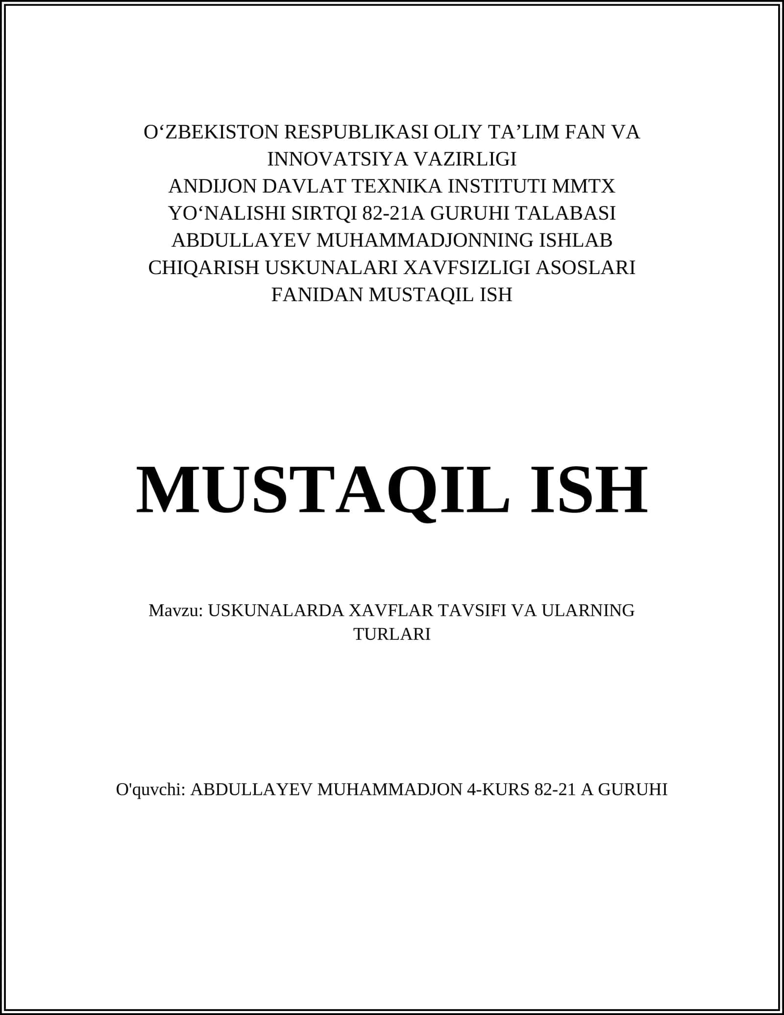 USKUNALARDA XAVFLAR TAVSIFI VA ULARNING TURLARI 1